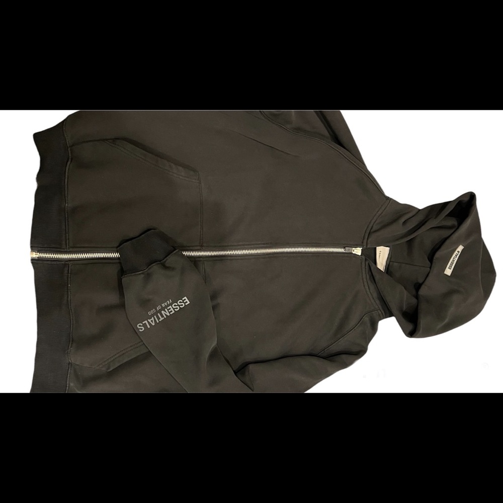 Fear of god essential black zip up hoodie